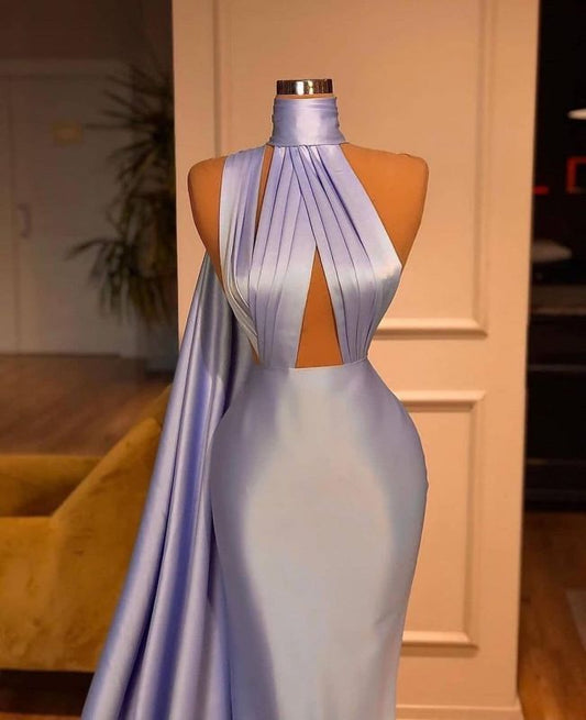 Charming Lilac One-shoulder Mermaid Long Prom Dresses Satin Sleveless Party Dress M5569