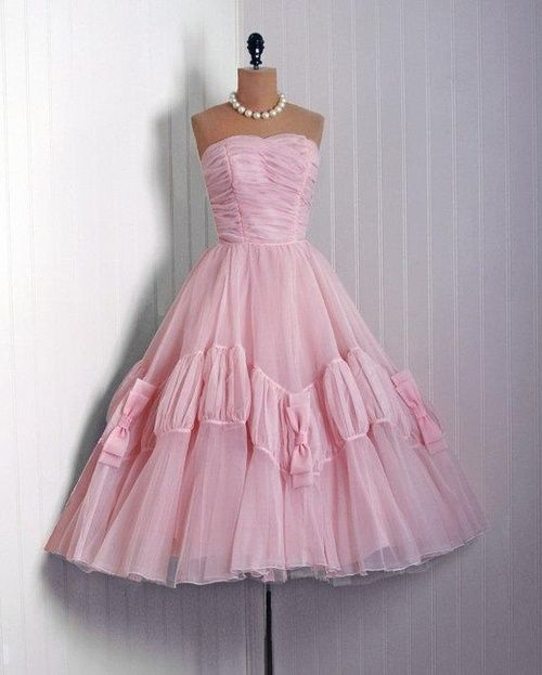 vintage pink tulle 50's prom dress Evening Dress M6032