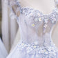Light blue tulle lace long prom dress, blue evening dress M5807