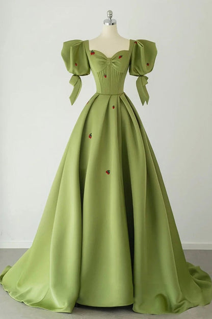Cute strawberry long prom dress green evening gown M5324
