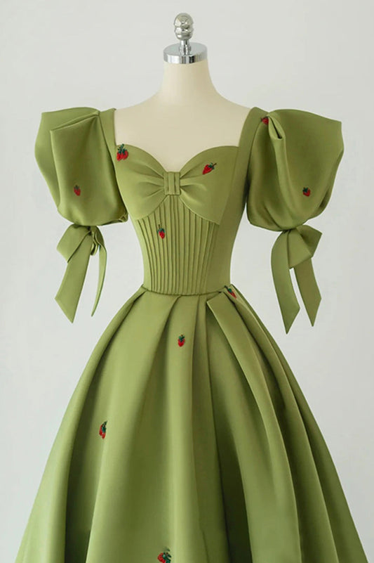 Cute strawberry long prom dress green evening gown M5324