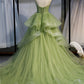 Green tulle long prom dress A line evening dress M5356
