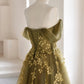 Green tulle lace long prom dress A line evening dress M5323