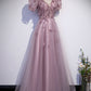 Pink tulle long prom dress pink evening dress M5346