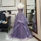 Spaghetti Straps Appliqued Lavender Long Prom Dress M68