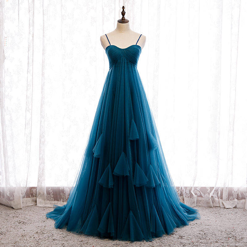 Empire Spaghetti Straps Ink Blue Prom Dress M69