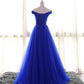 Simple sweetheart tulle blue long prom dress, blue evening dress M4839