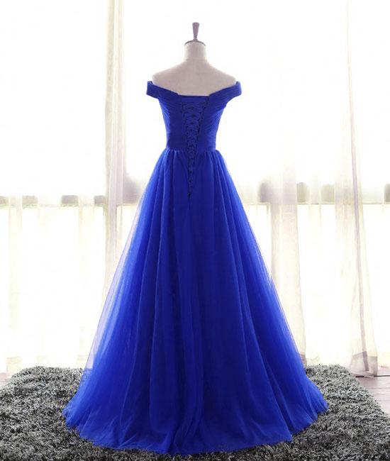 Simple sweetheart tulle blue long prom dress, blue evening dress M4839