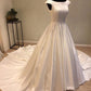 White round neck satin long prom gown, evening dress M4828