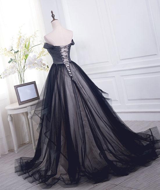 Simple black sweetheart tulle long prom dress, black evening dress M4841