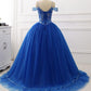 Blue sweetheart beads sequin long prom gown, blue evening dress M4807