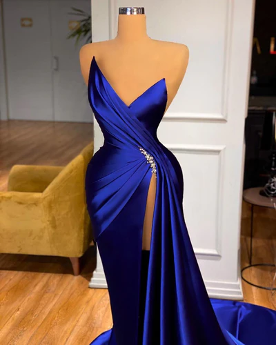 GLAMOROUS ROYAL BLUE SWEETHEART PROM DRESS MERMAID LONG EVENING GOWNS WITH SPLIT M5868