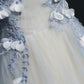 A Line Cap Sleeves Tulle Prom Dress, Floor Length Appliqued Evening Dress with Flowers M1489