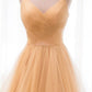Shiny V Neck Backless Golden Long Prom Dress, Backless Golden Formal Dress, Golden Evening Dress M2984