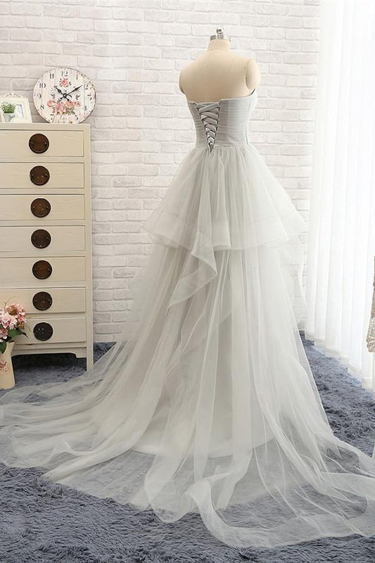 Lace Up Back Strapless Beaded Sweep Train Prom Dresses M1371