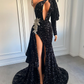 Elegant One Shoulder Single Long Sleeve Prom Dresses 2023 Sexy Mermaid Style Sparkly Black Sequin Women Prom Gala Gowns,MD6916