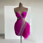 Haute Couture Short Prom Party Dress with Feathers Heavy Beading Sweetheart Mini Cocktail Gowns Women Sexy Short Birthday Dress,MD7070