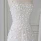 White Spaghetti Straps Lace Tulle Evening Dress, Floor Length Prom Dress with Beads  M1804