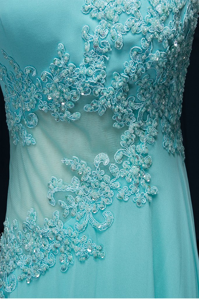 Long Lace Beaded Chiffon Modest Empire Prom Dresses M1358
