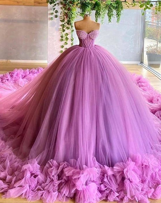 Gorgeous Sweetheart Lavender Tulle Ball Gown Dress,BD2447